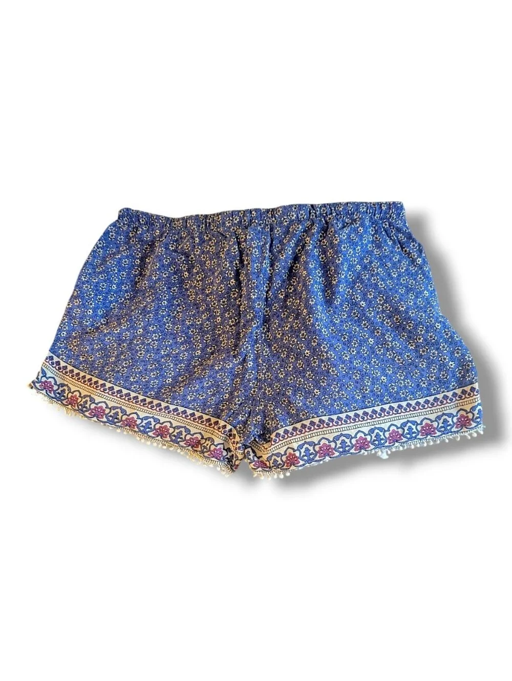 Blue All-Over Floral Print Flowy Boho Drawstring Shorts Size Lg (11-13)